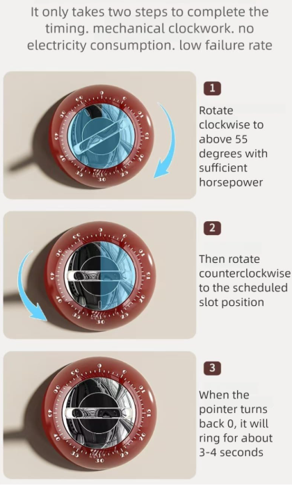 Mechanical Kitchen Timer with Magnetic Back, ABS Material, Loud Alarm, Battery-Free Countdown Timer for Cooking, Study, Fitness, Office