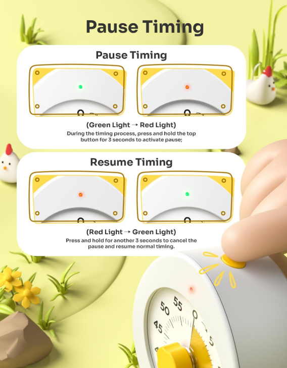 Visual Timer for Kids with Cute Design, Quiet Countdown Clock with Adjustable Alarm, Pause Function, Magnetic Kitchen Timer for Study, Classroom, Cooking, Exercise