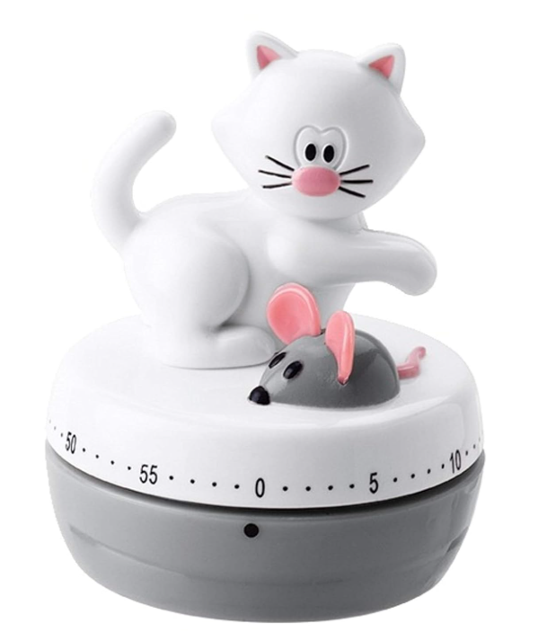 Cute Cat Kitchen Timer, 60-Minute Mechanical Cooking Timer with Kitty & Mouse Design, Fun Animal Timer for Baking, Office, Classroom